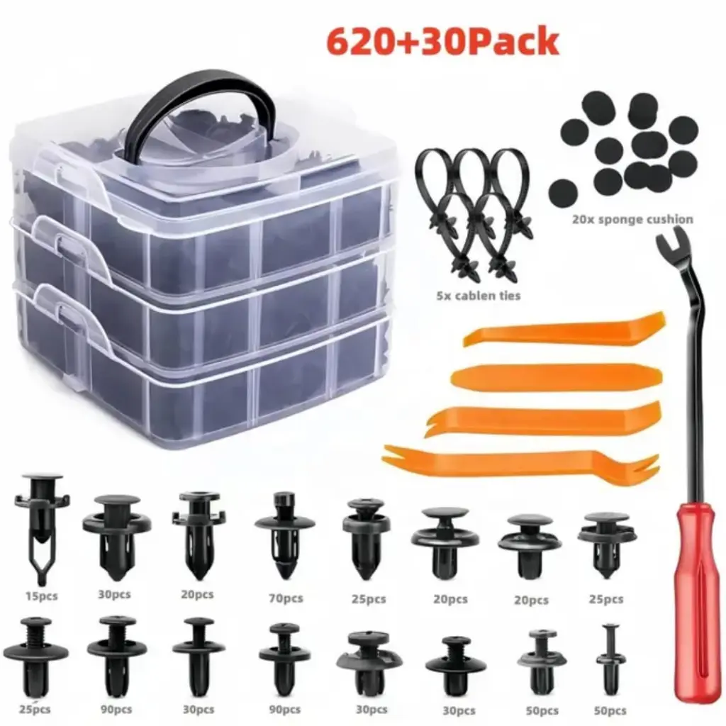 Grapas clips para Reparacion de Vehiculos 620 piezas + Llaves y Cinchos(1).webp